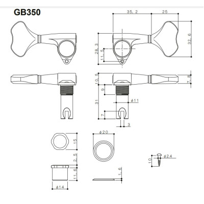 Gotoh GB350 Ladiaca Mechanika Pre Basgitaru Ľavá Strana Zlatá - New